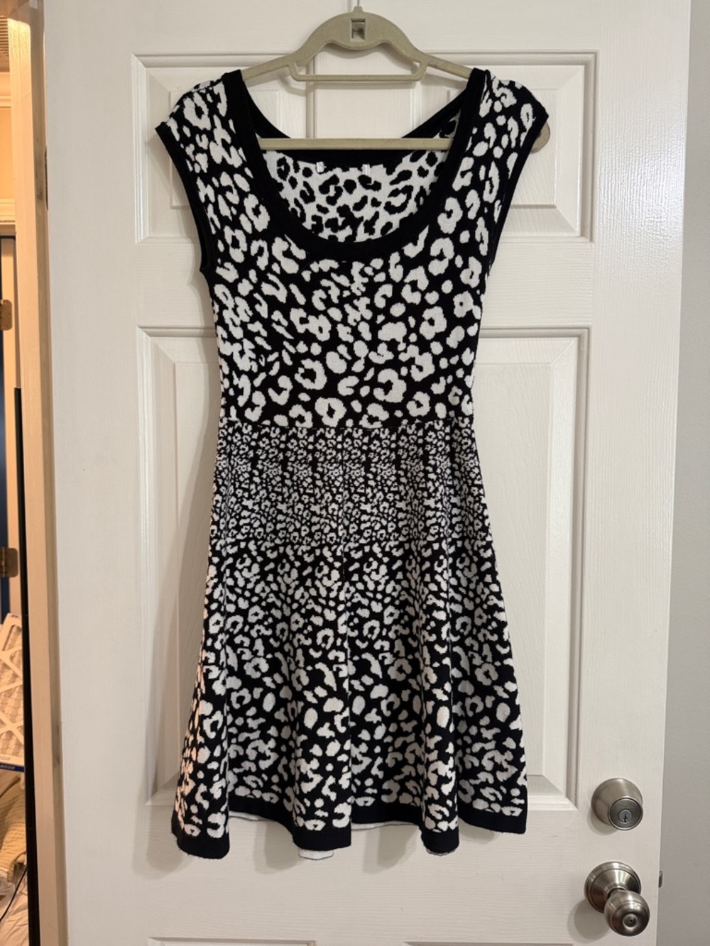 Black & White Leopard Print Fit-and-Flare Sweater Dress